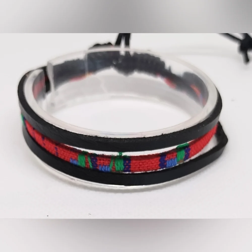 Men's Bracelet Leather‎ Layered Black f84